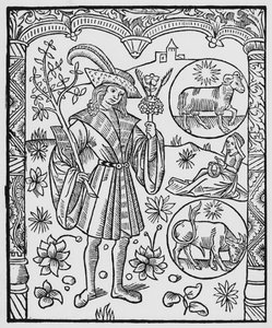 4月、花、牡羊座、 &39;Almanach des Bergers&39;のイラスト、1491（木版画） 作： Pierre Le Rouge